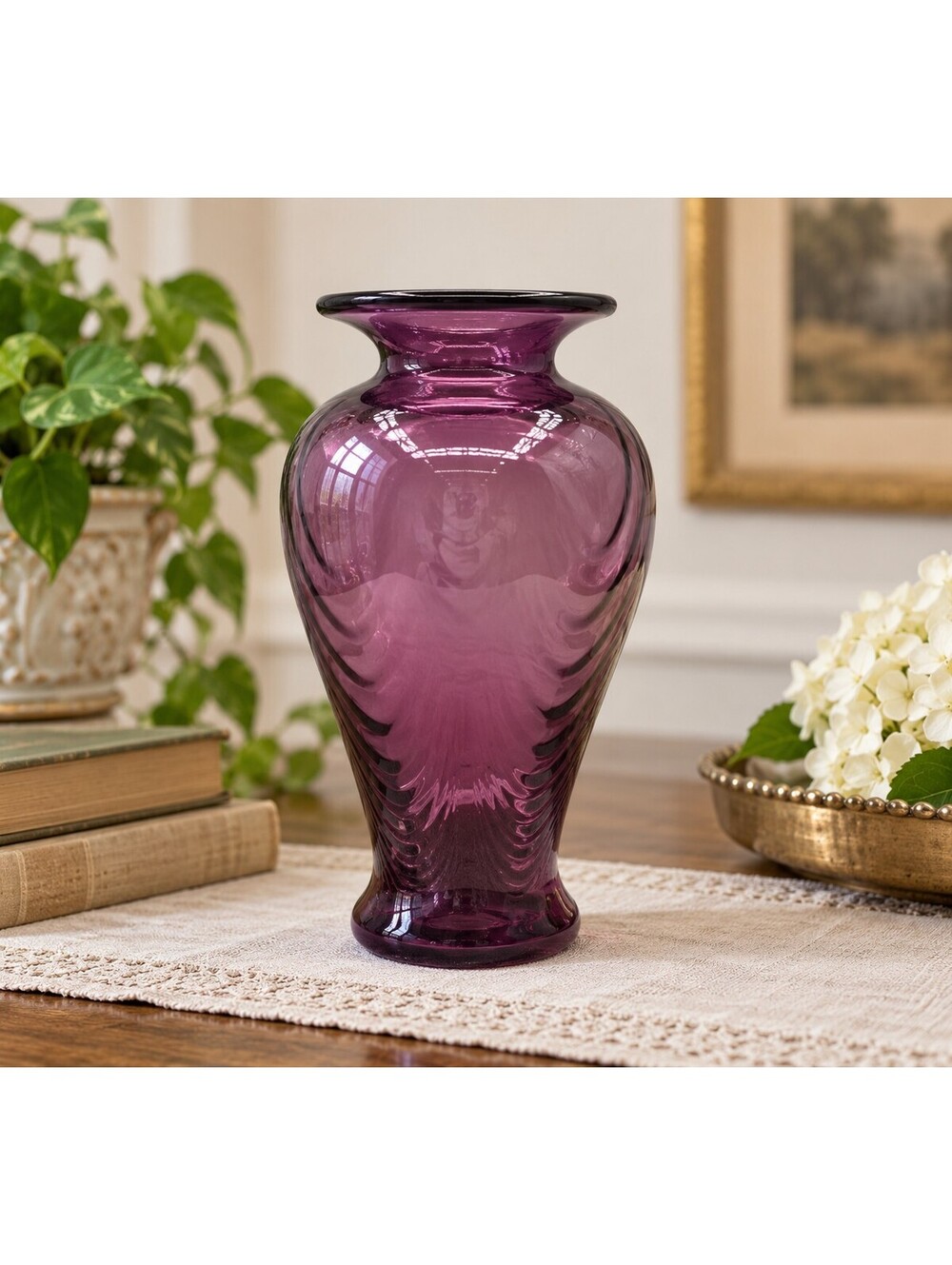Vintage Fenton Plum Amethyst Pulled Feather Vase MMA Metropolitan Museum Art 9"